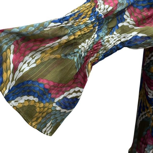 Jade Melody Tam Blouse Multi Color Print Size Small 3/4 Sleeves Colorful Boho - Picture 3 of 10